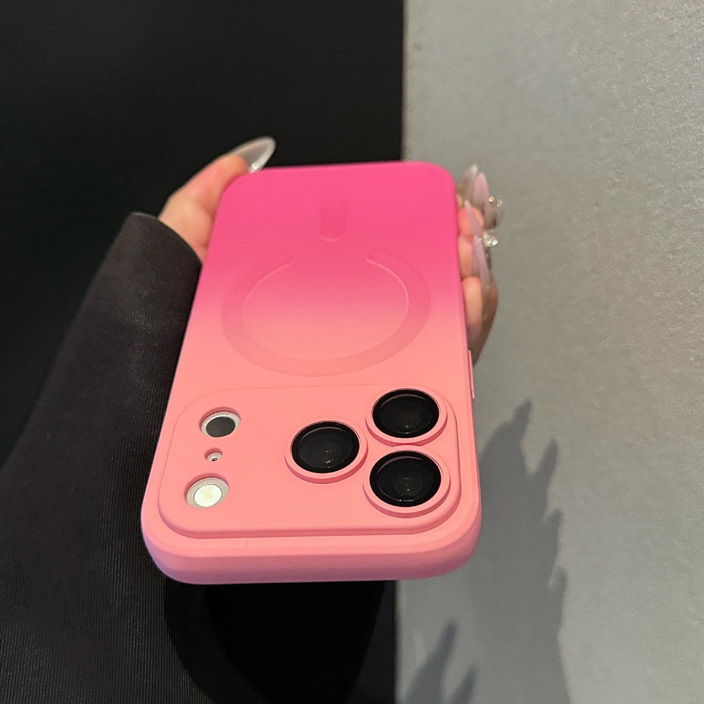 Luxury Gradient Magnetic Phone Case with Built-in Camera Lens Protector & Kickstand for iPhone 17 16 15 14 13 12 Pro Max, Soft Silicone Shockproof Cover
