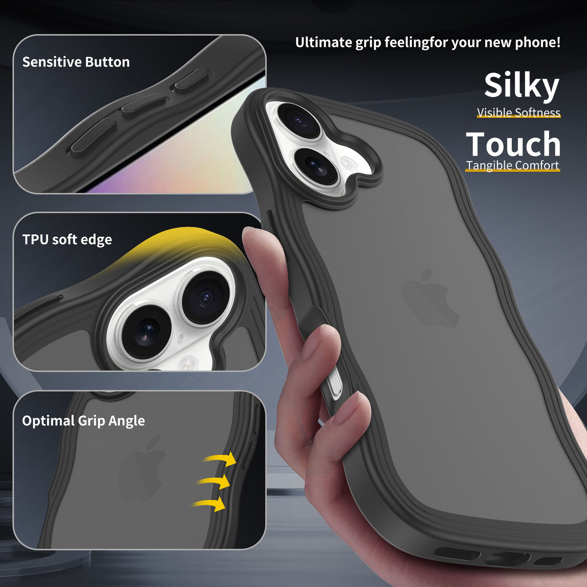 Skin-Feel Frosted Magnetic Phone Case with Wavy Edge for iPhone 16 15 14 13 Pro Max Plus, Matte TPU Protective Cover