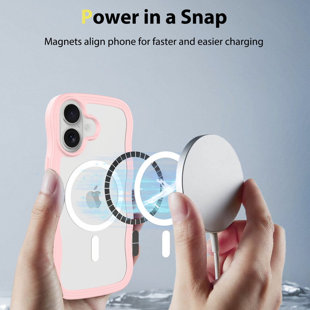 Magnetic Wave Edge Transparent Phone Case for iPhone 16 15 14 Pro Max TPU Shockproof Protective Cover