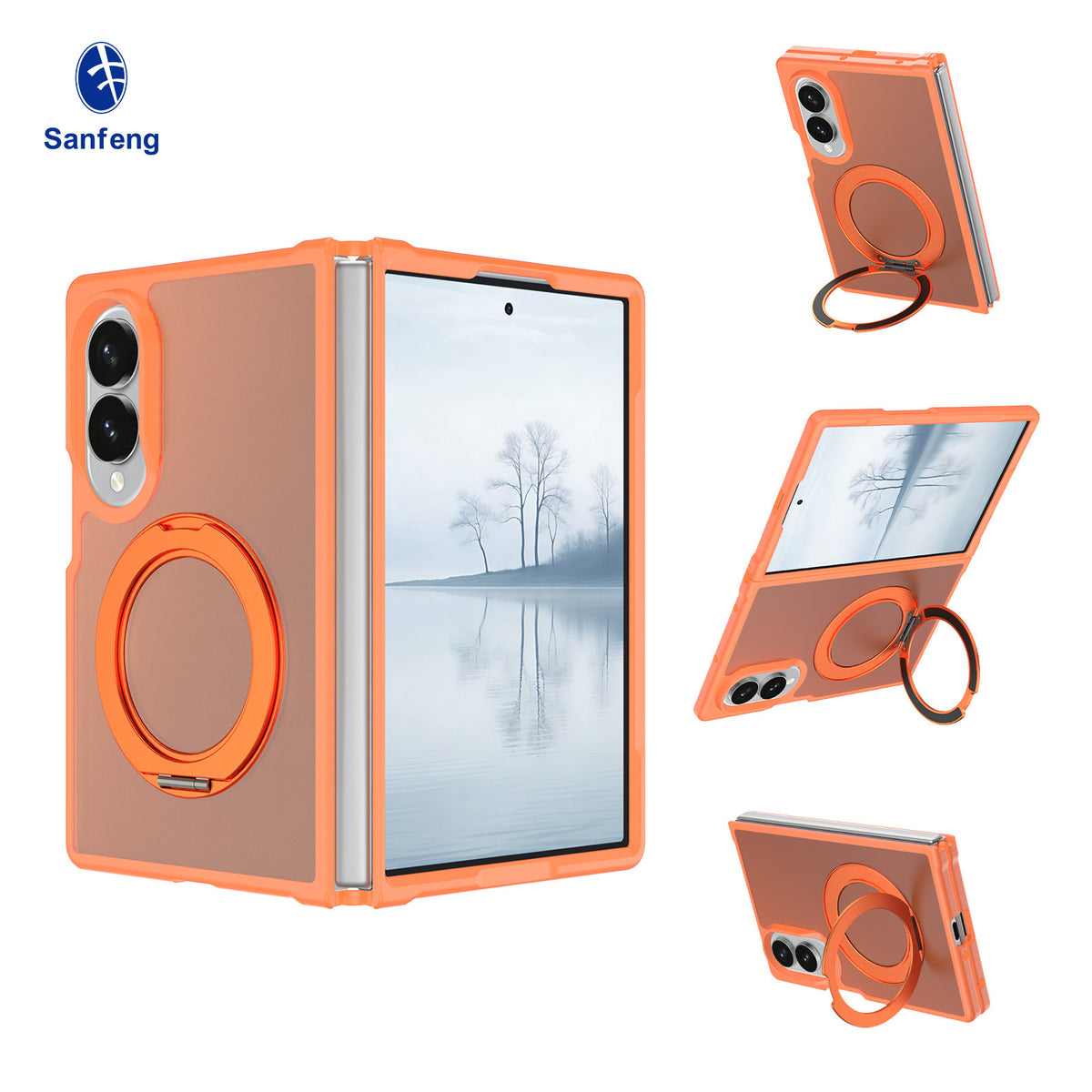 Magnetic Rotating Stand Case for Samsung Galaxy Z Fold, Anti-Fall Bayer TPU+PC Skin-Feel Matte Protective Cover