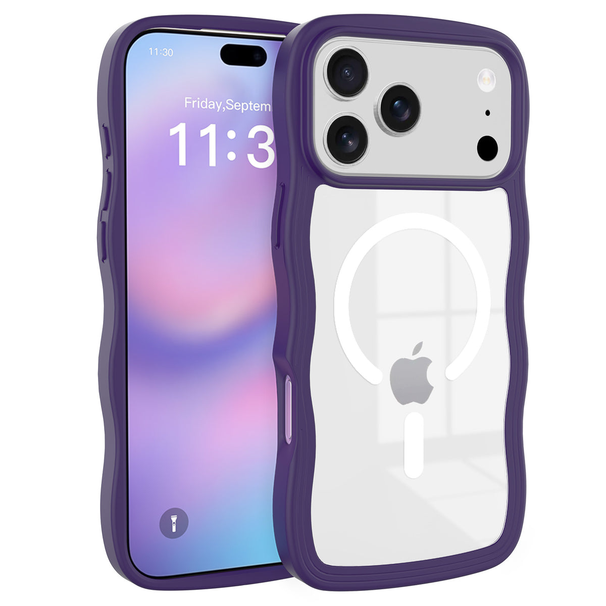 Magnetic Clear Phone Case with Wave Edge Frosted TPU 2-in-1 Protective Back Cover for iPhone 16 15 14 Series