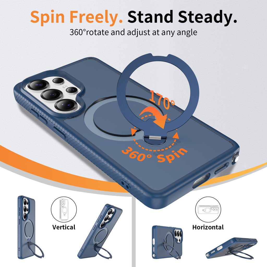 Magnetic Matte Case with Rotating Invisible Stand for Samsung Galaxy S25 S24 S23 Ultra Plus, Anti-Fingerprint TPU Protective Cover