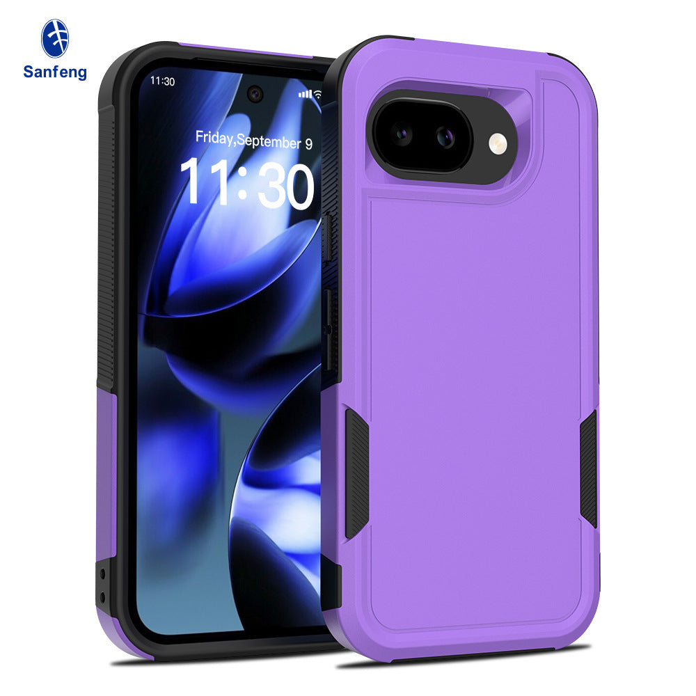 Heavy-Duty 2-in-1 Solid Color Protective Phone Case for Google Pixel 10A / Pixel 9 Pro XL, Anti-Fingerprint TPU Cover - Black