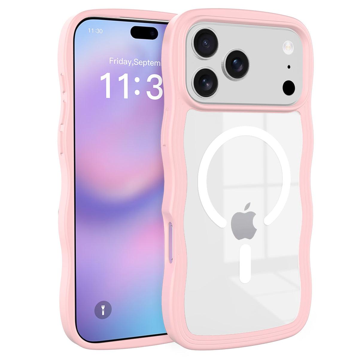 Magnetic Clear Phone Case with Wave Edge Frosted TPU 2-in-1 Protective Back Cover for iPhone 16 15 14 Series