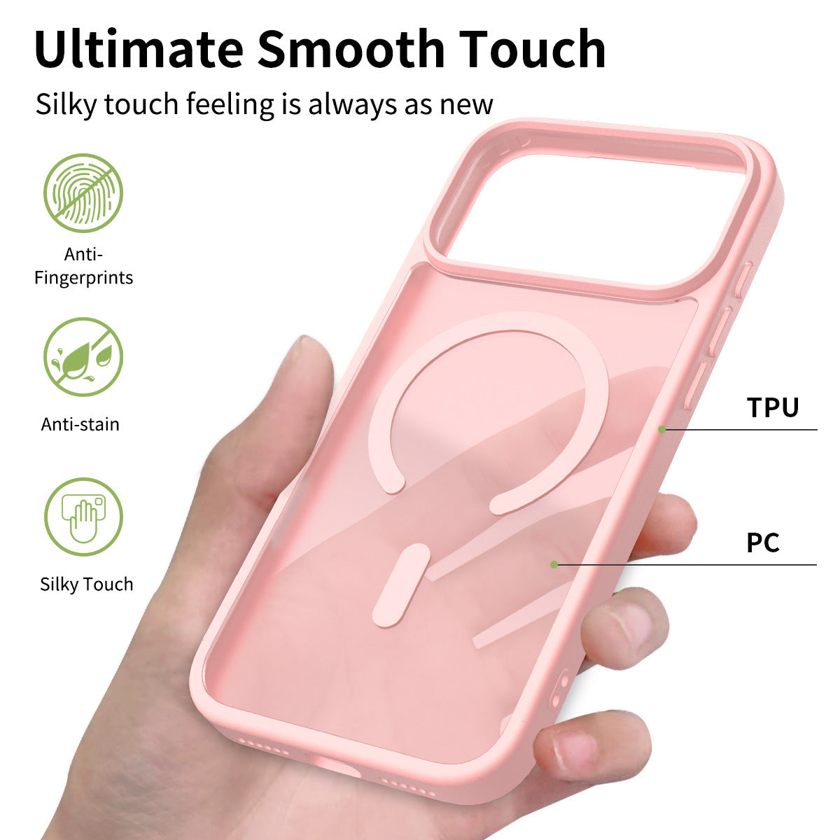 Magnetic Anti-Drop Phone Case Compatible with iPhone 16 / 15 / 14 Pro Max, Matte Skin-Feel Shockproof TPU Protective Cover