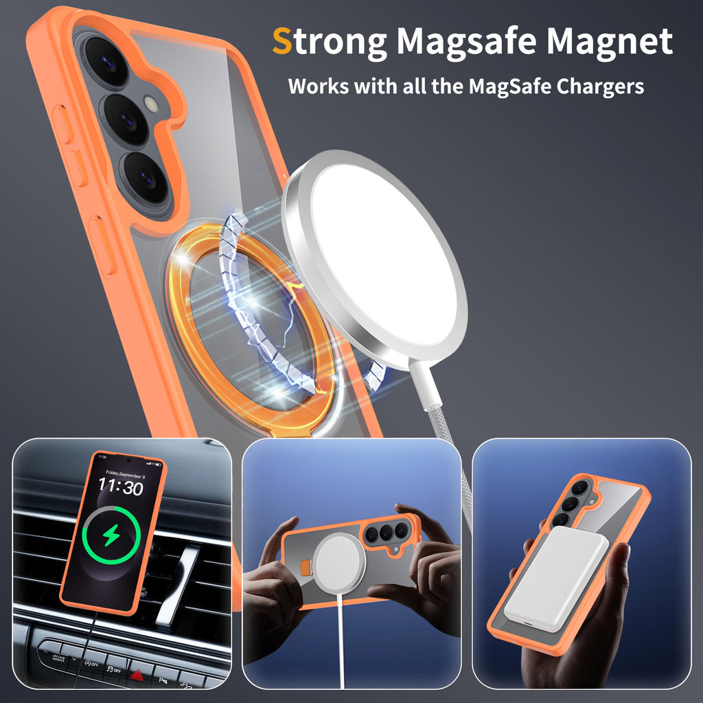 Magnetic Frosted Shockproof Stand Phone Case for Samsung Galaxy S25 S24 S23 Ultra Plus, Slim TPU Anti-Fingerprint Protective Cover with Invisible Kickstand