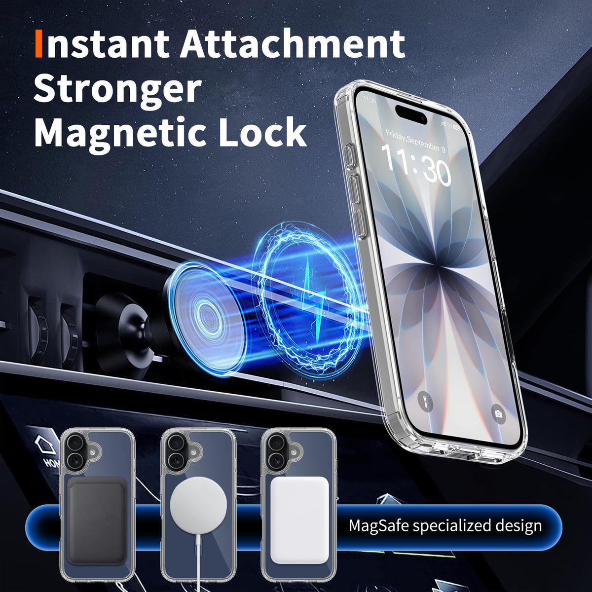 Magnetic Clear Protective Phone Case Compatible with iPhone 17 Air, Transparent TPU Silicone Cover (Transparent + Orange)