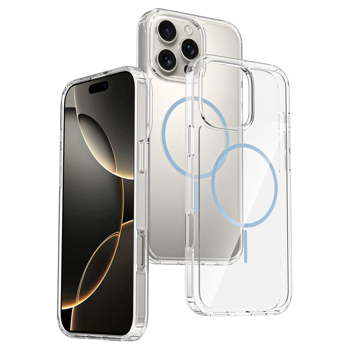 Transparent Magnetic Phone Case with Rainbow Ring for iPhone 16 15 14 Pro Max Plus, Shockproof Clear TPU 2-in-1 Protective Cover