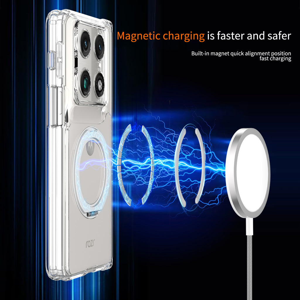 Clear Magnetic Case for Motorola with 360-Degree Rotating Ring Stand, Anti-Fingerprint Transparent Protective Phone Cover