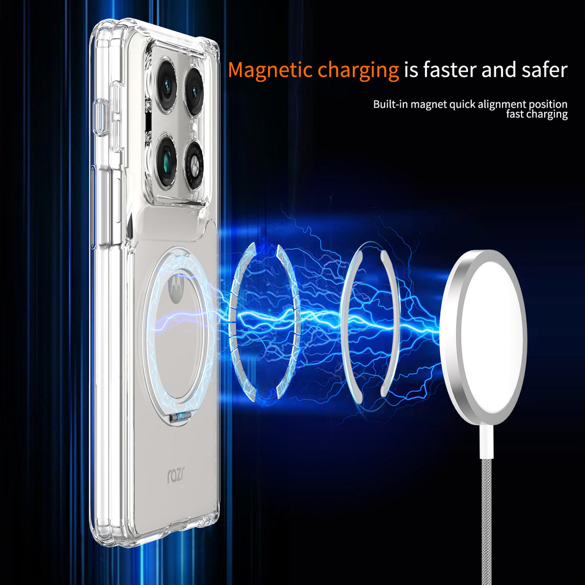 Clear Magnetic Case for Motorola with 360-Degree Rotating Ring Stand, Anti-Fingerprint Transparent Protective Phone Cover