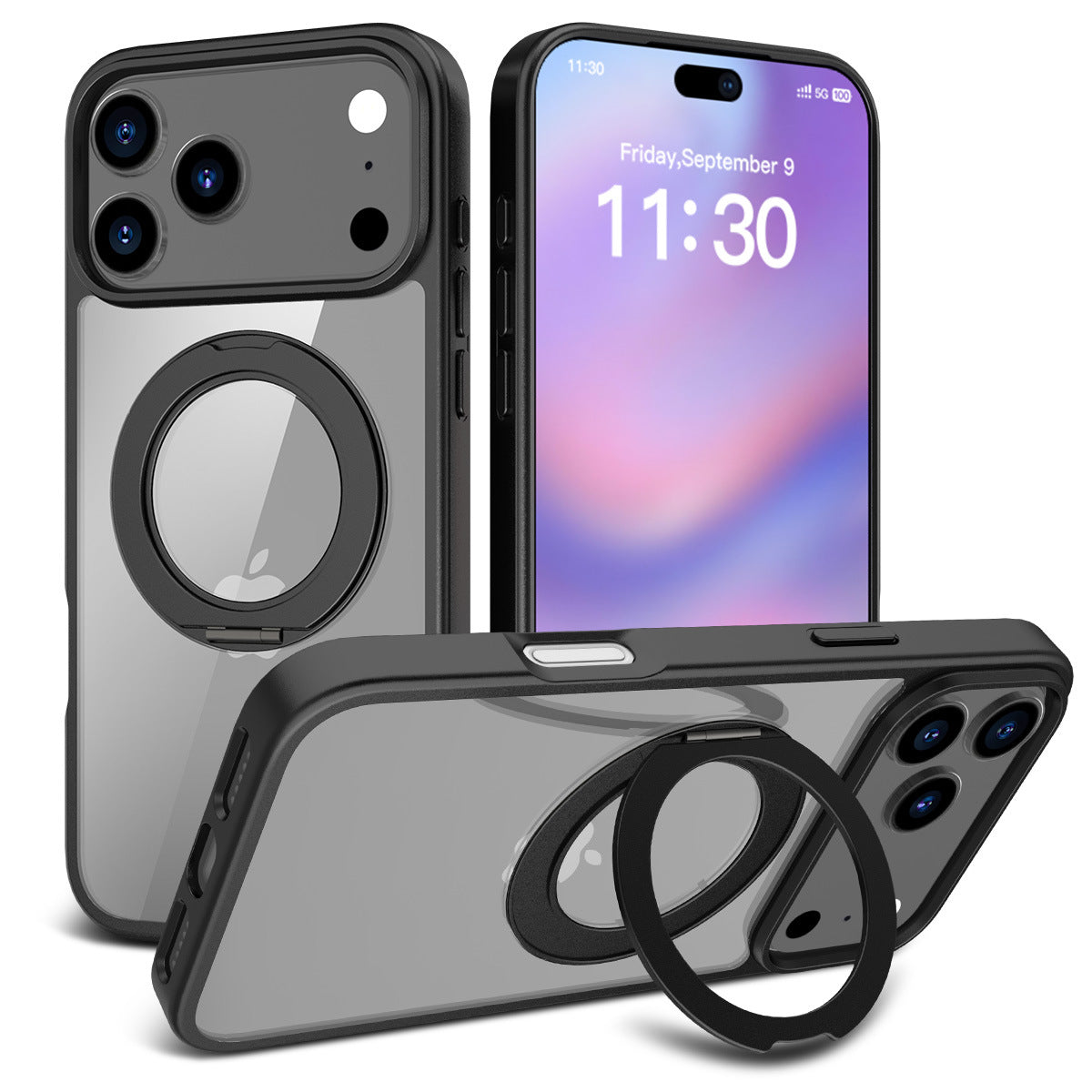 Magnetic Matte Translucent Case with Rotating Invisible Stand for iPhone 17/16/15 Series, Shockproof TPU Protective Cover
