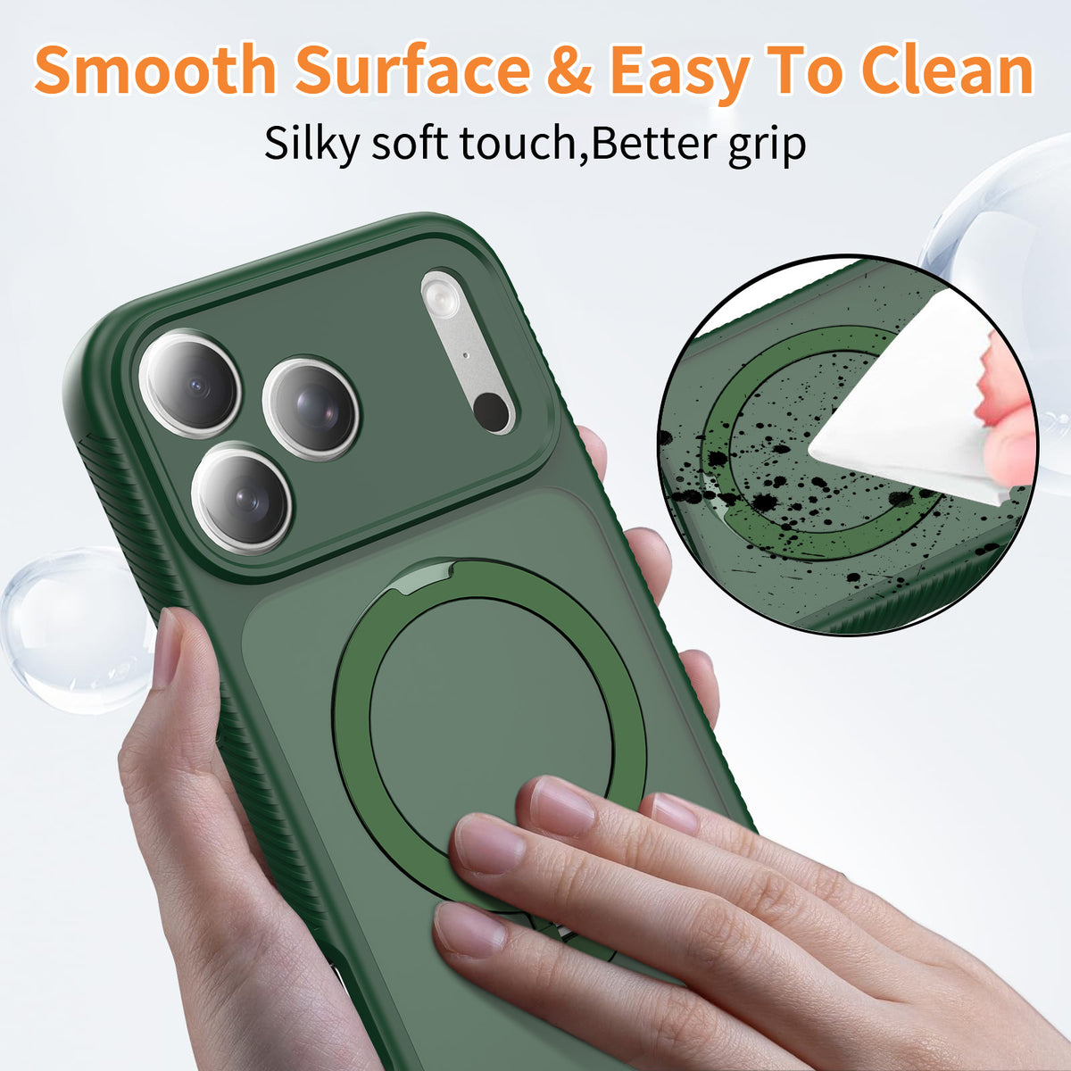Matte Anti-Drop Phone Case with Rotating Invisible Stand Compatible with iPhone 17 Pro Max, 17 Air, 16, 15 Series, Skin-Feel Silicone Protective Cover
