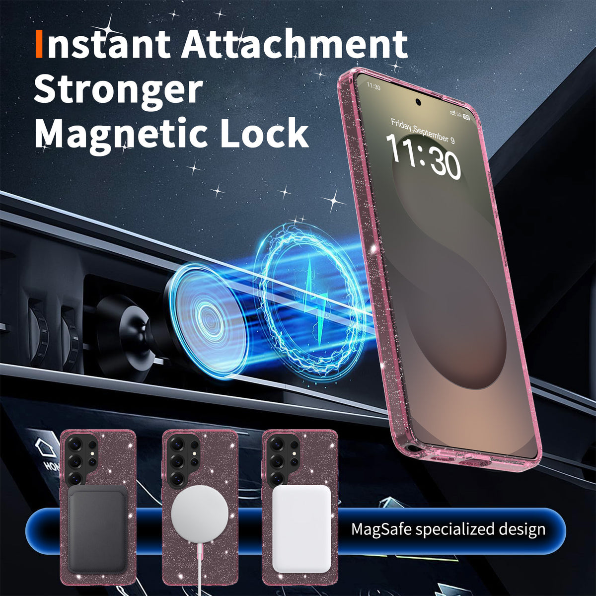 Clear Magnetic Shockproof TPU Case for Samsung Galaxy S24 Ultra S25 S24 FE Plus, Transparent Anti-Fall Protective Phone Cover