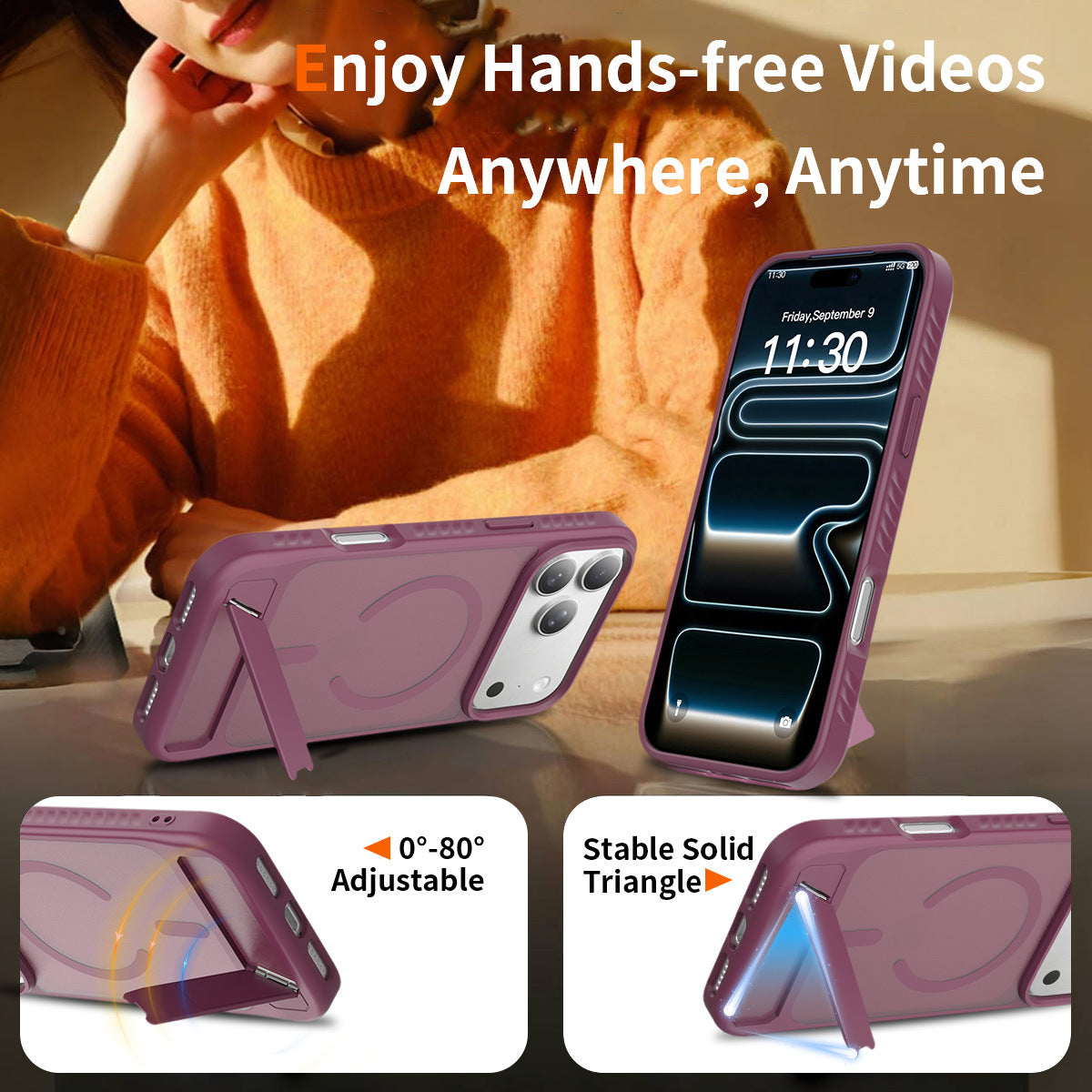 Sanfeng Magnetic Silicone Protective Case with Built-In Invisible Stand, Frosted Anti-Fingerprint Anti-Drop Phone Cover