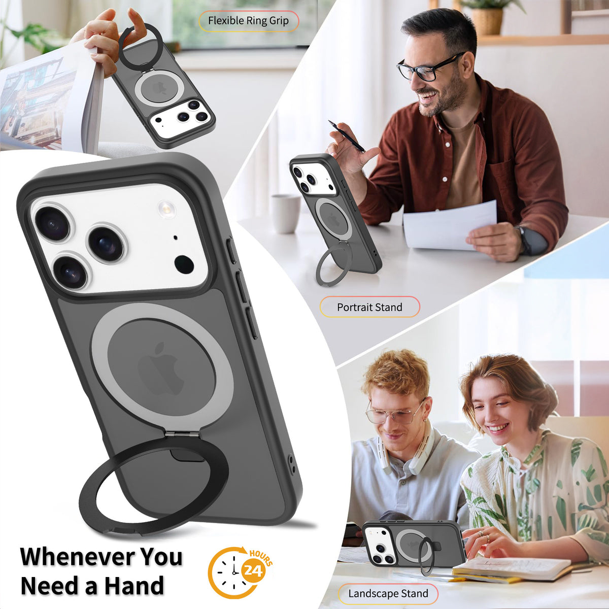 Magnetic Matte Phone Case with Invisible Kickstand for iPhone 16 & 17 Series, Shockproof TPU Protective Cover