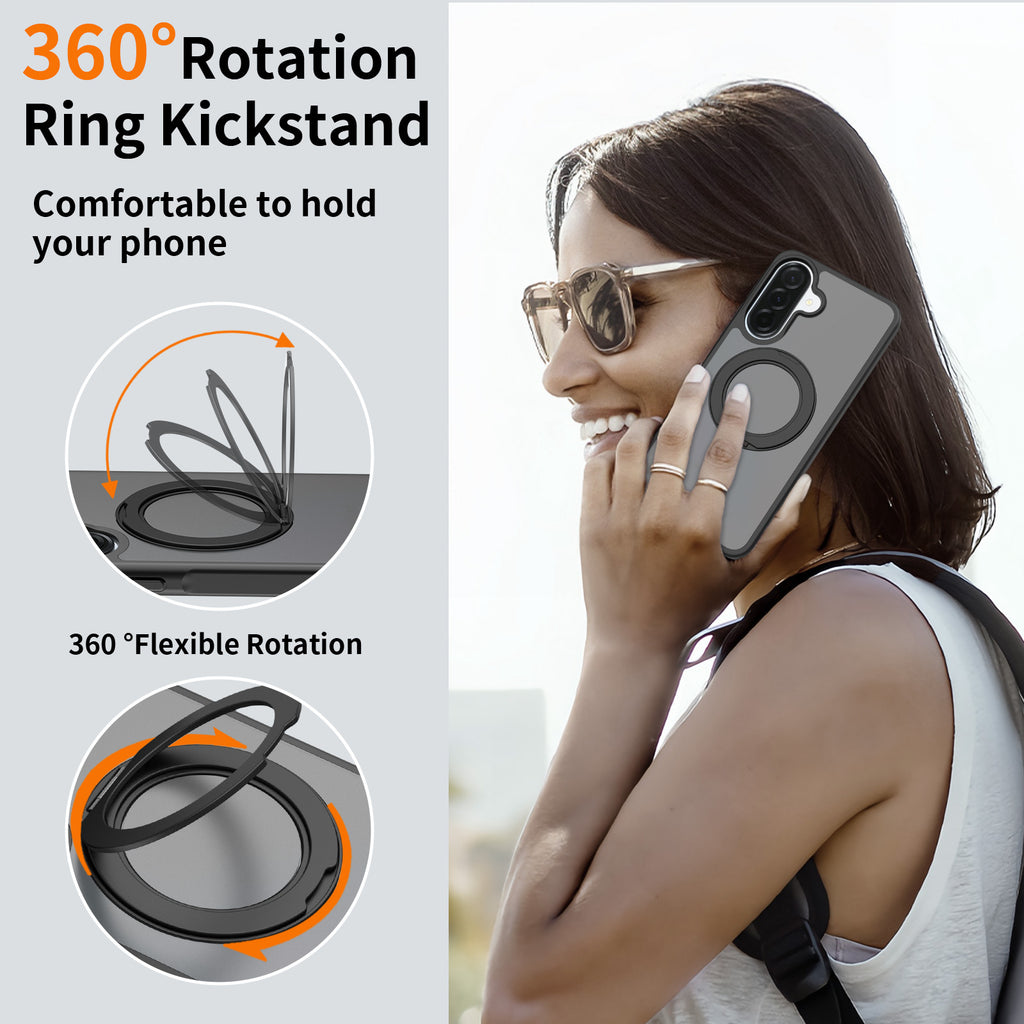 Frosted Magnetic Phone Case with Rotating Ring Stand for Samsung Galaxy, Slim Silicone Protective Cover