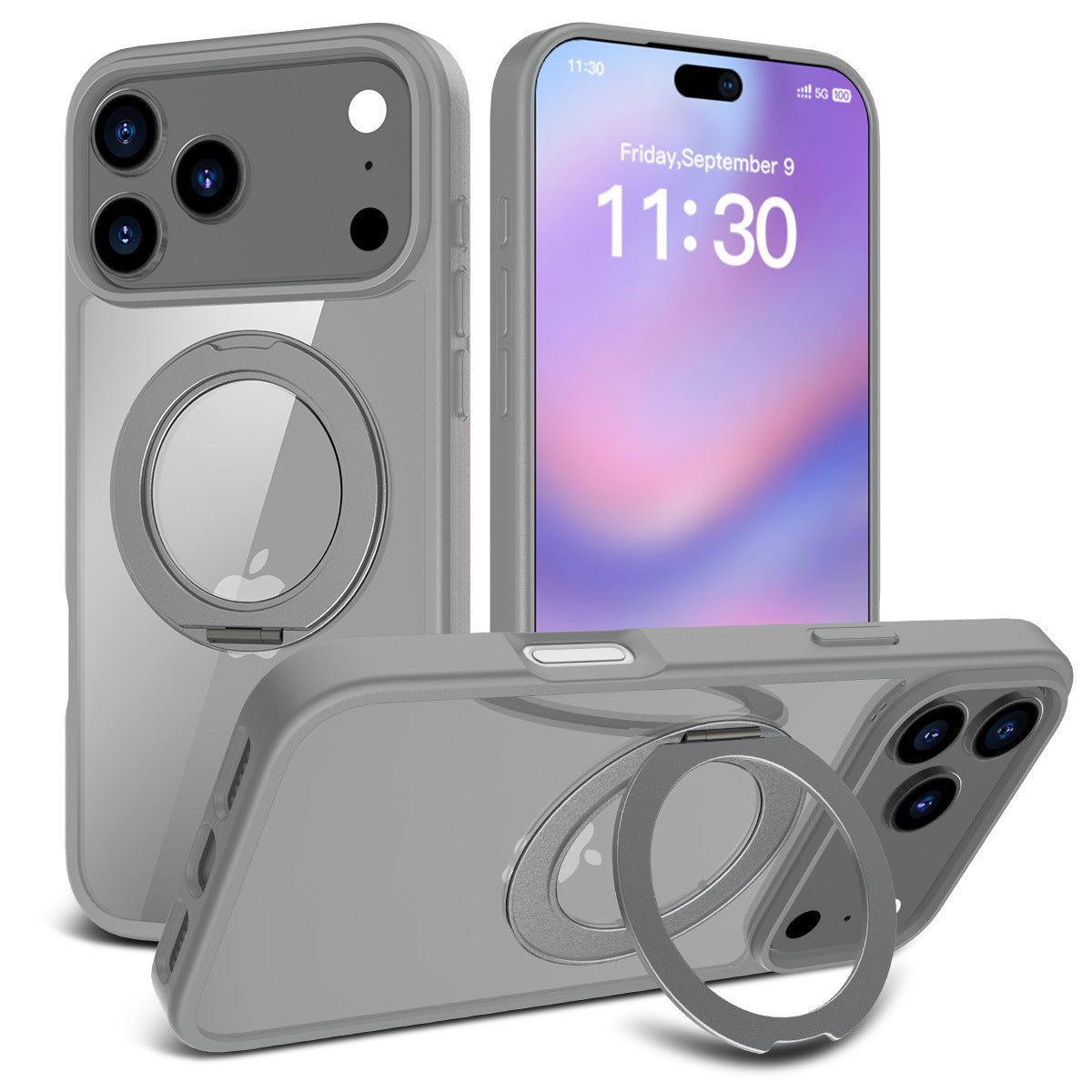 Magnetic Matte Translucent Case with Rotating Invisible Stand for iPhone 17/16/15 Series, Shockproof TPU Protective Cover