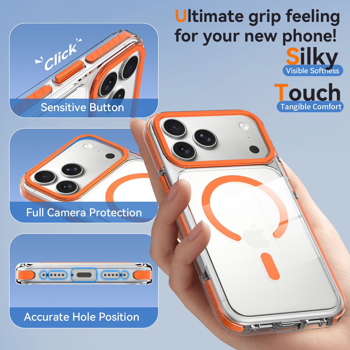 Sanfeng Magnetic Clear Phone Case, Two-Tone 2-in-1 Thickened Shockproof Acrylic Anti-Drop Protective Cover for iPhone