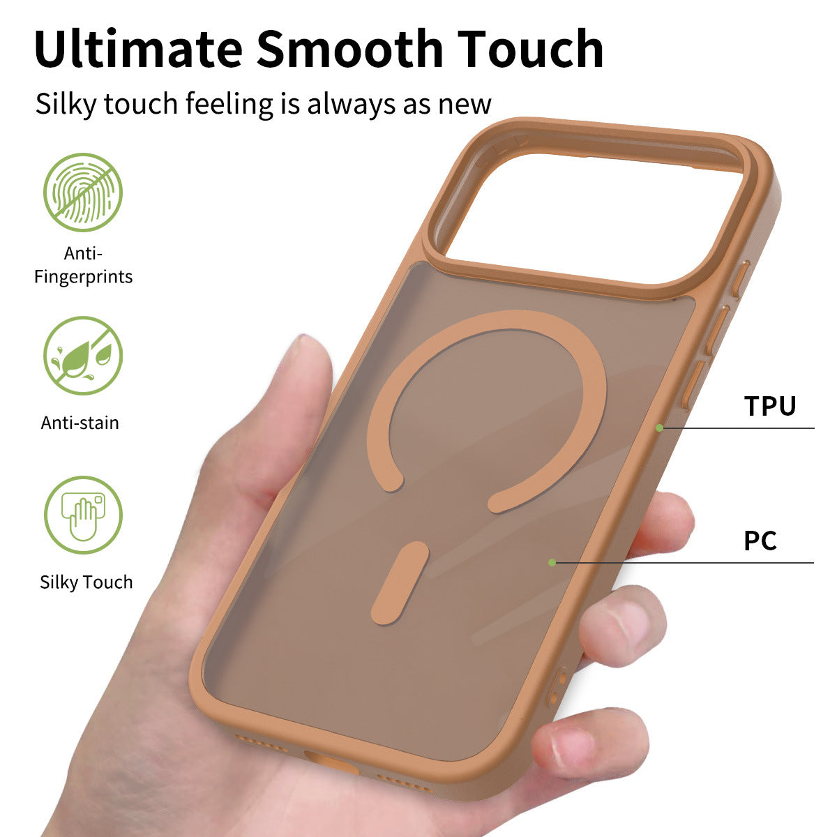Magnetic Anti-Drop Phone Case Compatible with iPhone 16 / 15 / 14 Pro Max, Matte Skin-Feel Shockproof TPU Protective Cover