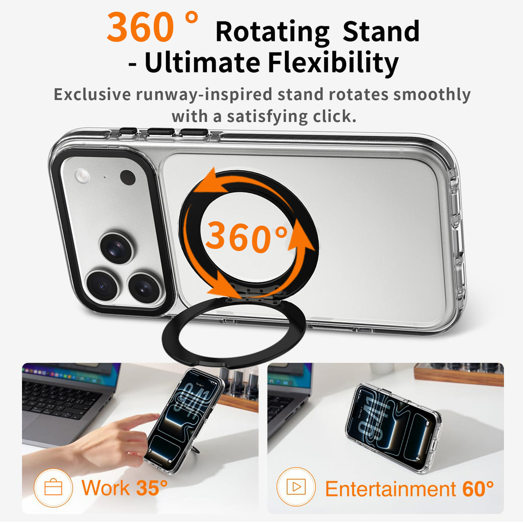 Silicone Anti-Fall Phone Case with Invisible Magnetic Lens Stand Compatible with iPhone 17, 16 & 15 Series, Two-Color Shockproof Cover