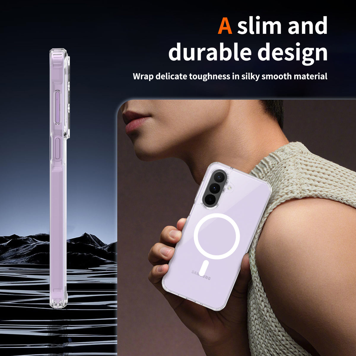 Clear Magnetic Case Compatible with Samsung Galaxy A Series, Shockproof TPU Protective Cover with Straight Edges and Lanyard Hole