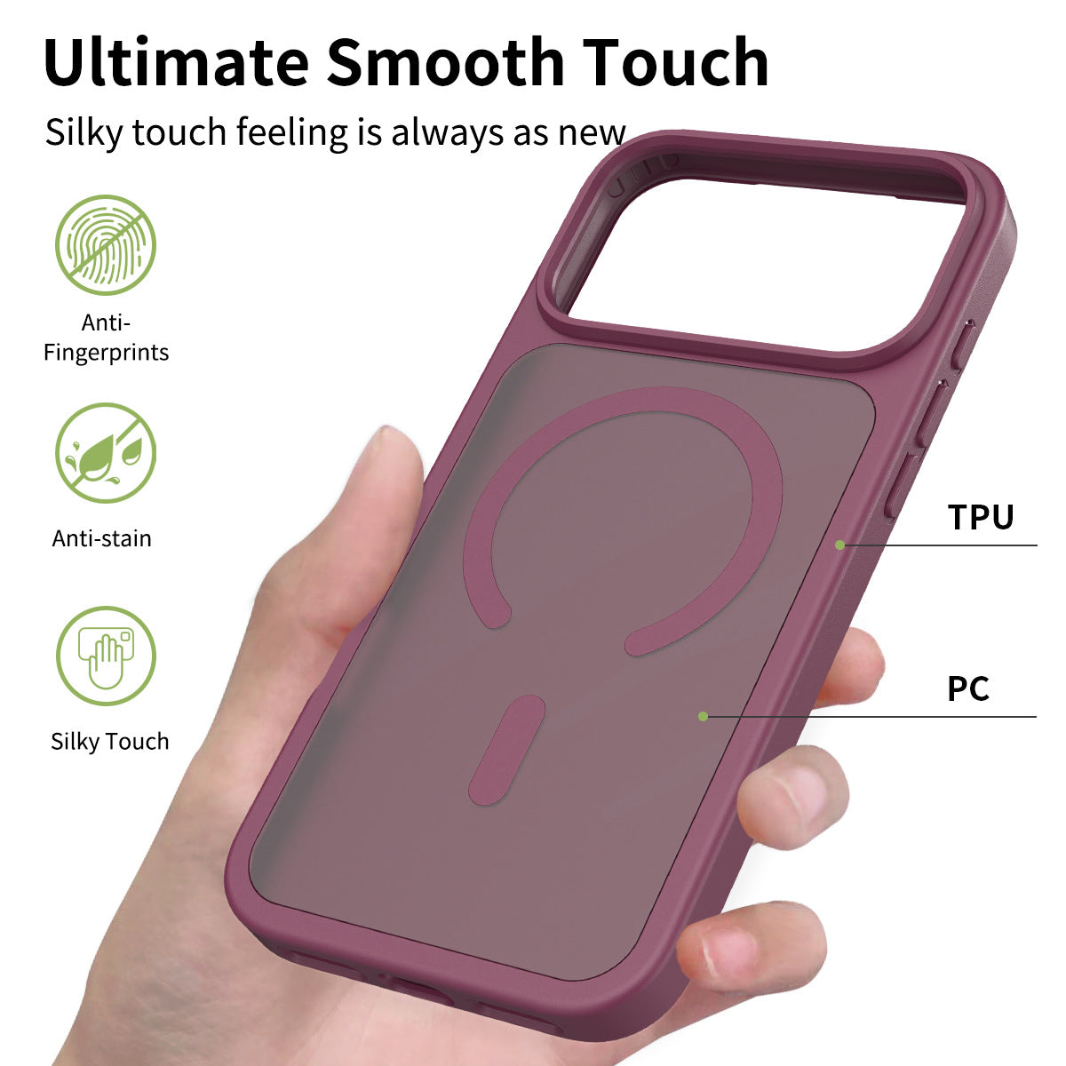 Magnetic Skin-Feel Protective Phone Case in Cherry Red - Shockproof TPU Anti-Fall Cover Compatible with iPhone 16, 17, and 18 Series