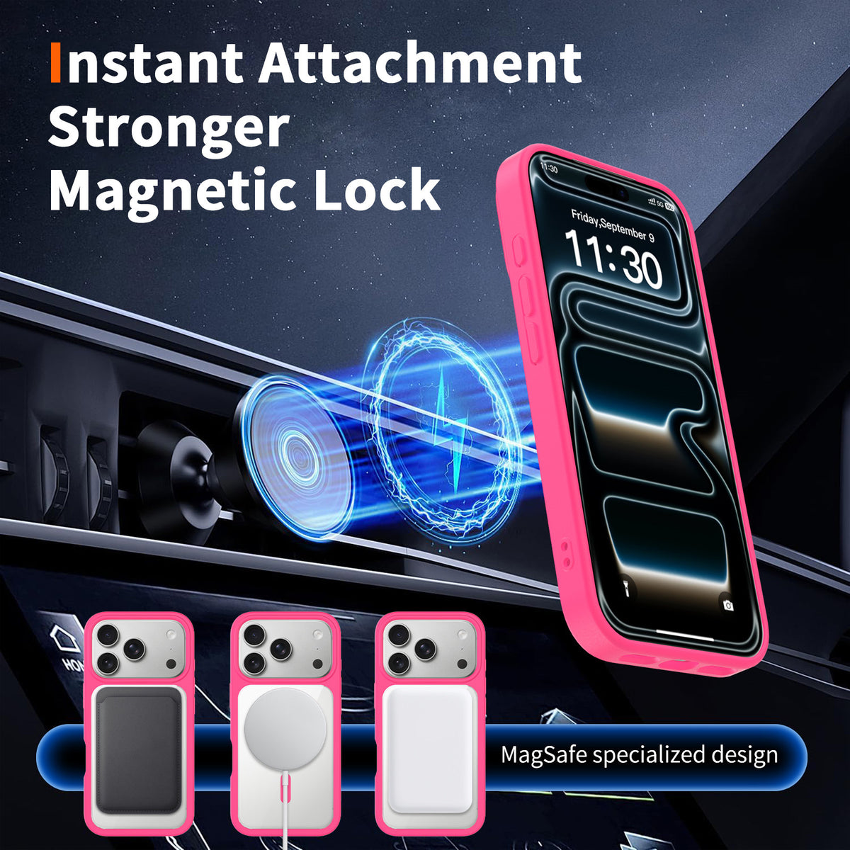 Magnetic Frosted Translucent Phone Case Compatible with iPhone, Shockproof TPU Anti-Fingerprint Protective Cover (Black + Transparent)