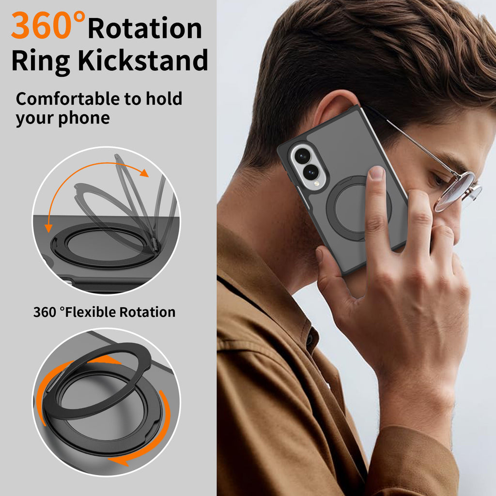 Magnetic Rotating Stand Case for Samsung Galaxy Z Fold, Anti-Fall Bayer TPU+PC Skin-Feel Matte Protective Cover