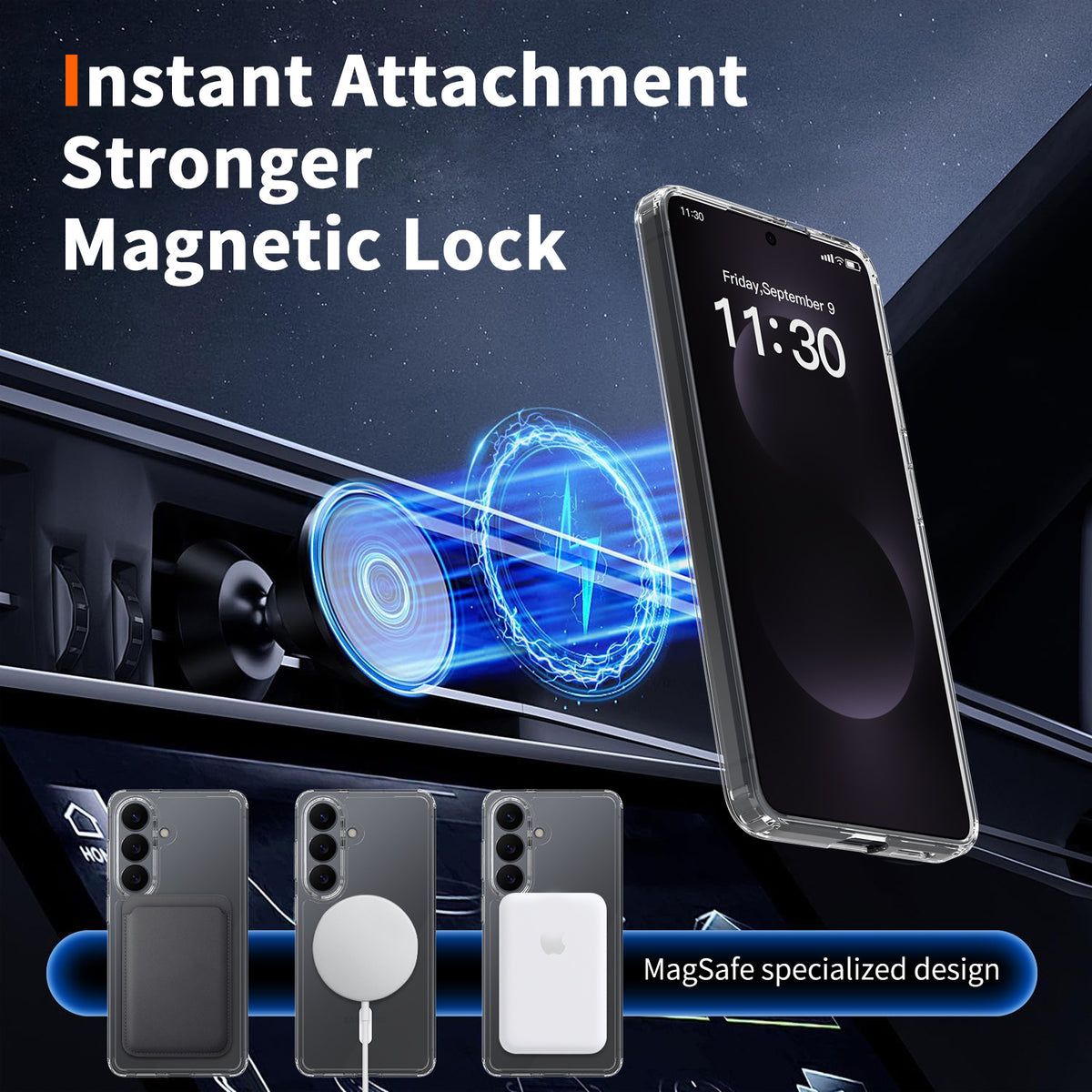 Magnetic Transparent Anti-Fall Phone Case for Samsung Galaxy S25 S24 S23 Ultra Plus - 2-in-1 Clear Shockproof TPU Protective Cover