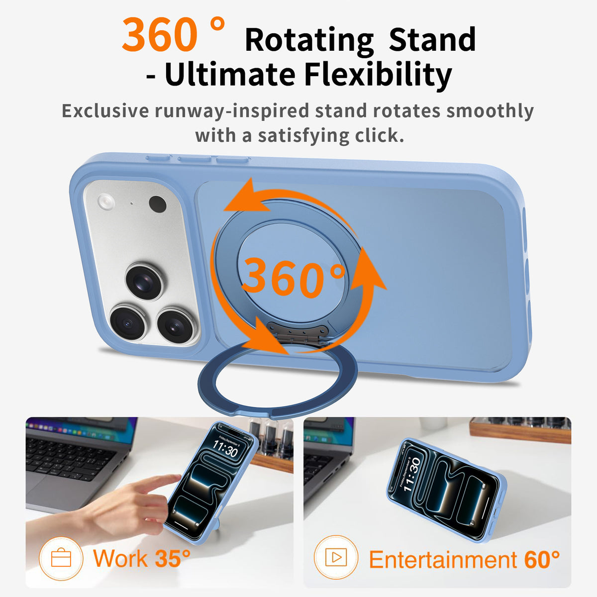 Magnetic Silicone Phone Case with 360-Degree Rotating Stand for iPhone 16 15 17 Series, Skin-Feel Anti-Drop Protective Cover