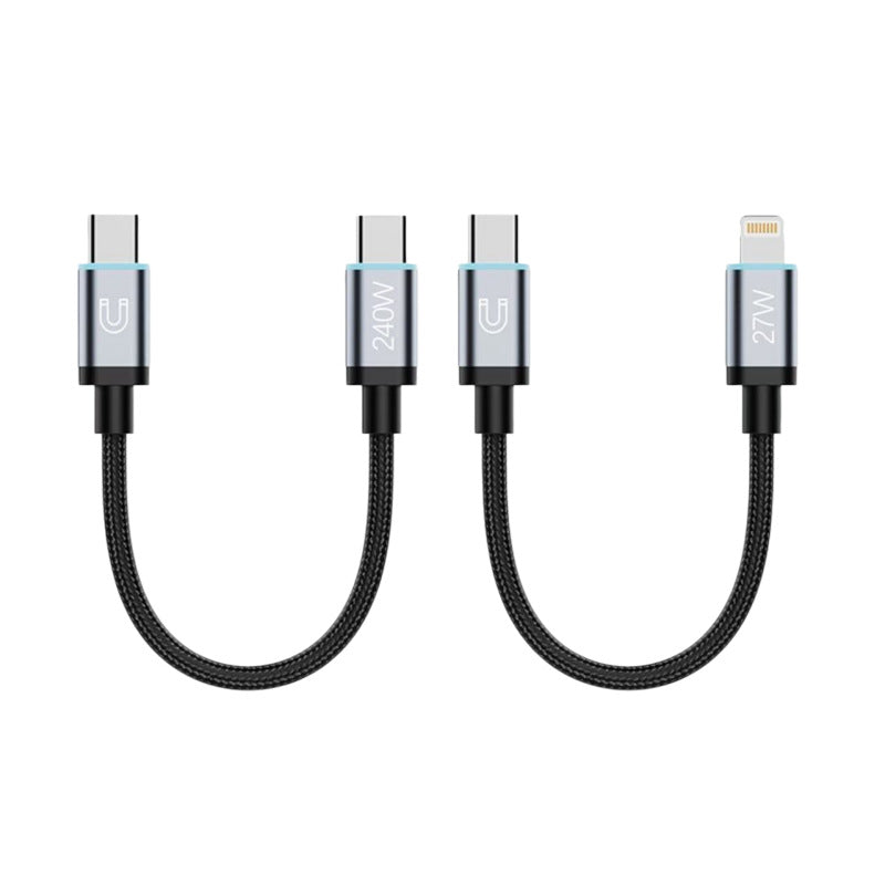 240W USB-C to USB-C Fast Charging Cable, 15cm Braided Short Portable Cord with Magnetic Storage, PD Compatible