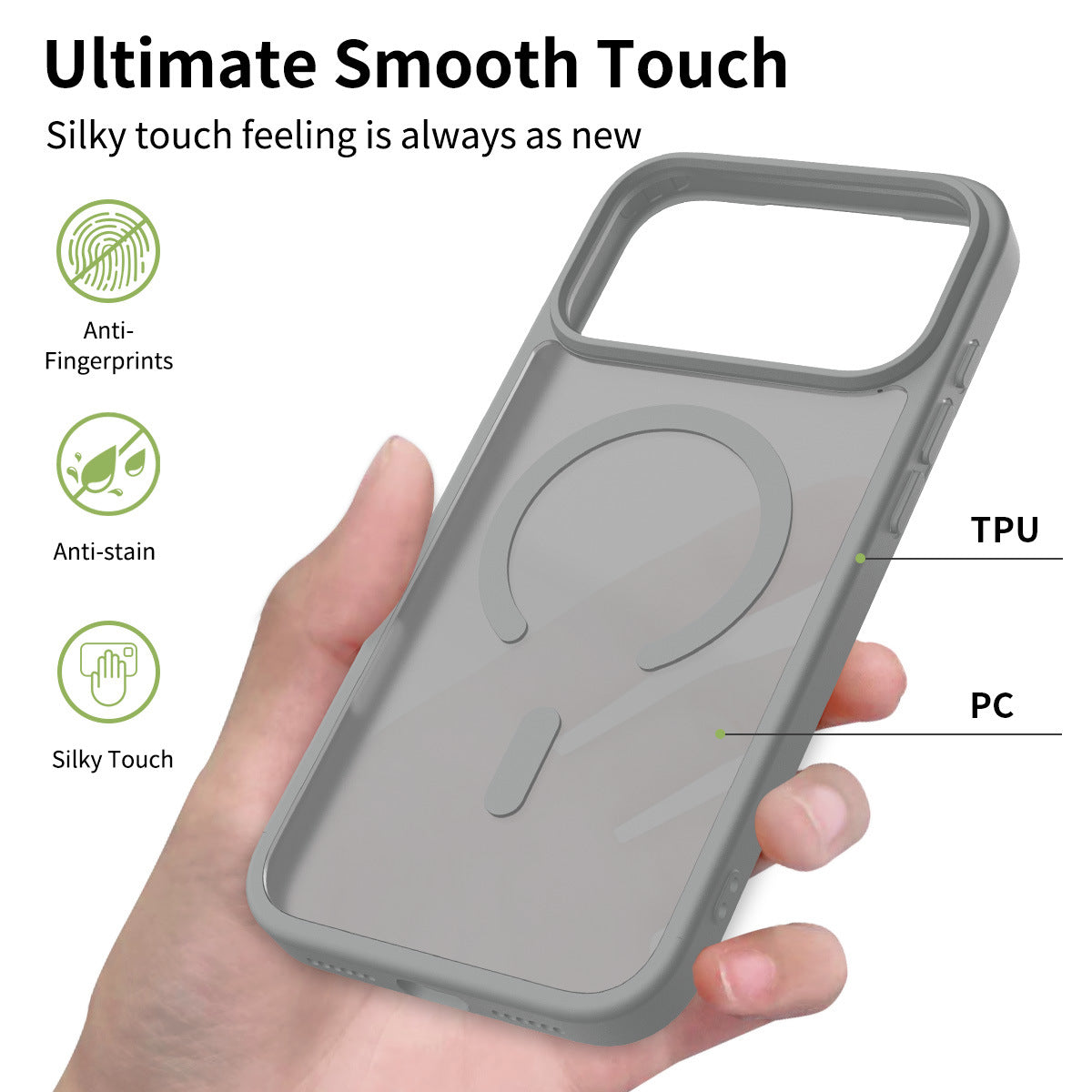 Magnetic Anti-Drop Phone Case Compatible with iPhone 16 / 15 / 14 Pro Max, Matte Skin-Feel Shockproof TPU Protective Cover
