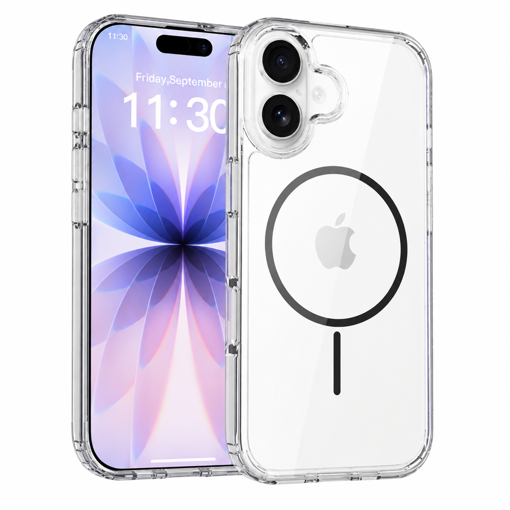 Transparent Magnetic Phone Case with Rainbow Ring for iPhone 16 15 14 Pro Max Plus, Shockproof Clear TPU 2-in-1 Protective Cover