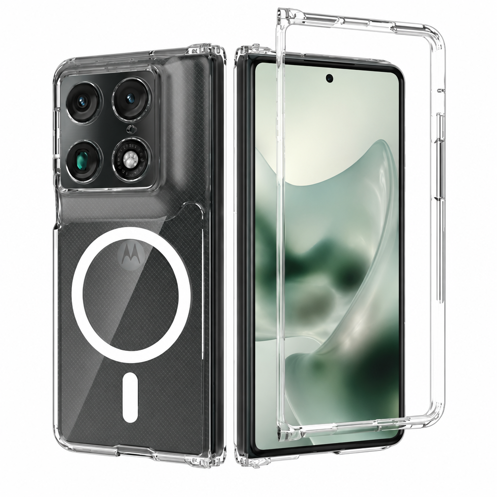 Magnetic Clear Phone Case for Motorola Moto Razr Fold, Transparent TPU+PC Shockproof Anti-Drop Protective Cover