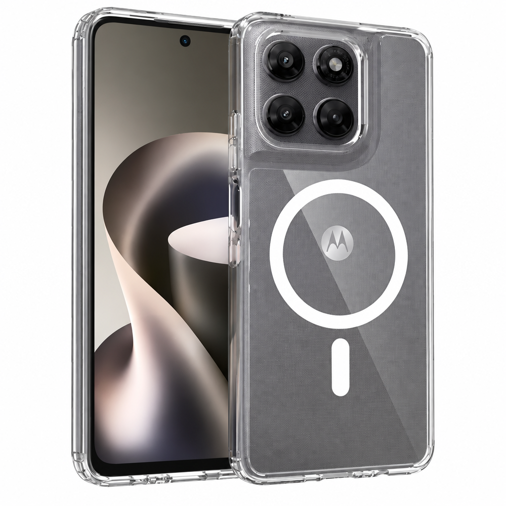 Magnetic Transparent Shockproof Case for Motorola Edge & Moto G Series, PC+TPU Anti-Fingerprint Protective Clear Cover