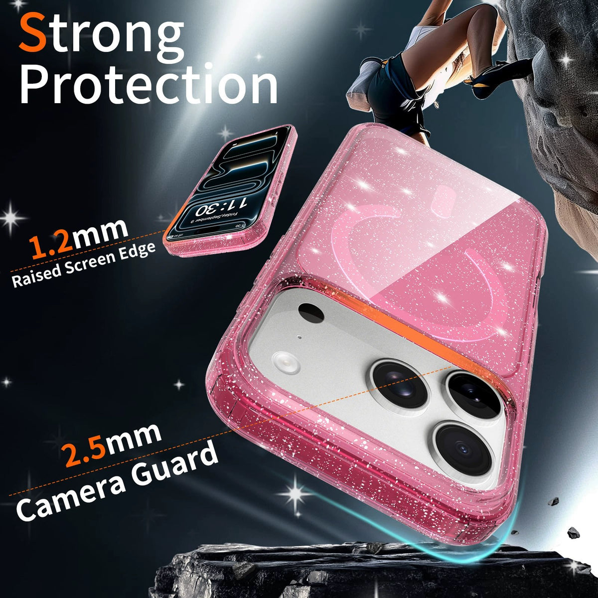 Glitter Translucent Phone Case for iPhone 16/17, Shockproof Protective Cover (Ac