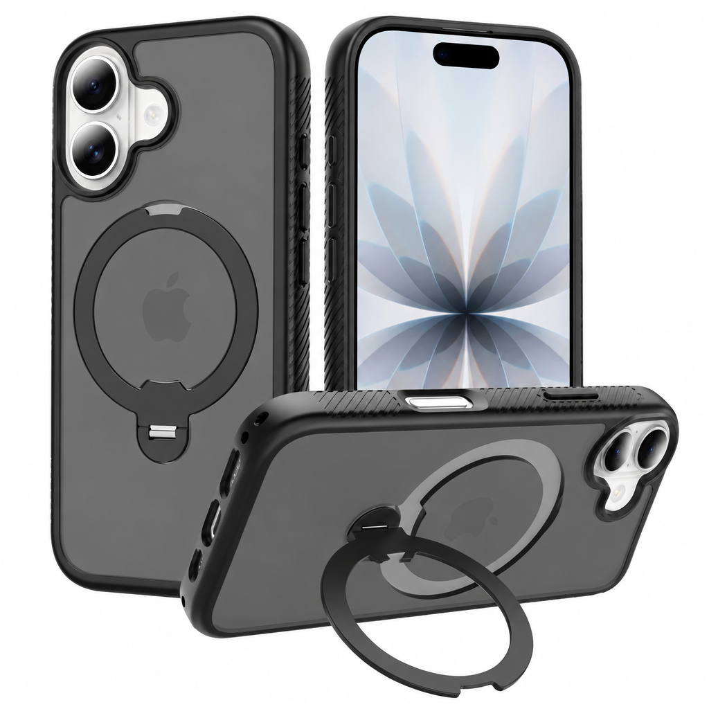 Magnetic Matte Skin-Feel Phone Case with 360-Degree Rotating Stand, Anti-Fall TPU Protective Cover Compatible with iPhone 17 Pro Max, 17 Air, 16, 15