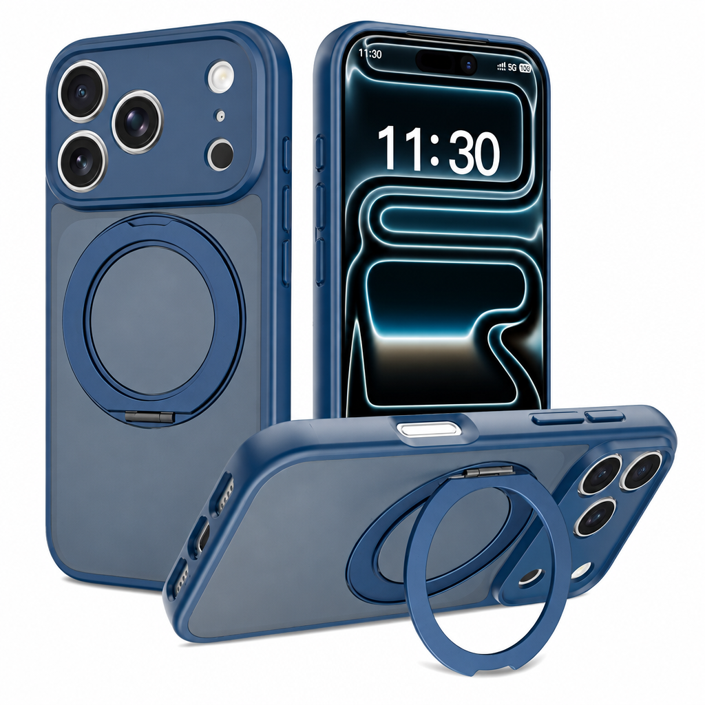 Magnetic Phone Case with 360-Degree Rotating Stand, Airbag Anti-Drop Silicone Protective Cover - Orange