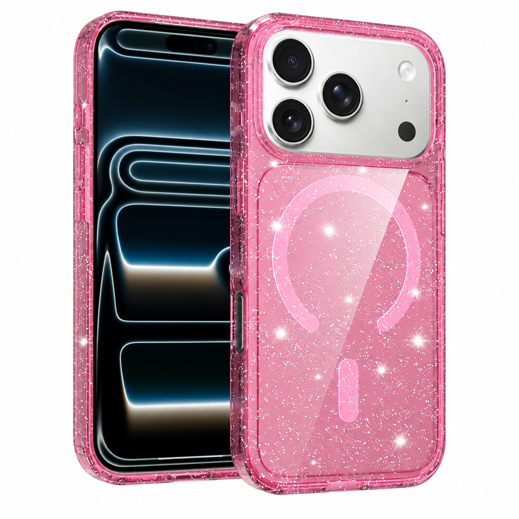 Sanfeng Glitter Clear Shockproof Case for iPhone 16 / 17 Pro / 15 Pro Max, High Transparency Acrylic Anti-Fall Protective Cover
