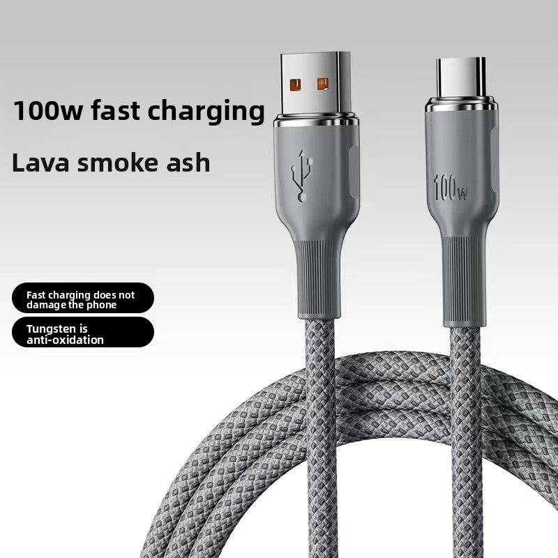 100W Fast Charging Type-C Braided Cable, PD Super Fast Charger Cord (1m / 1.5m / 2m) for Type-C Smartphones - Black