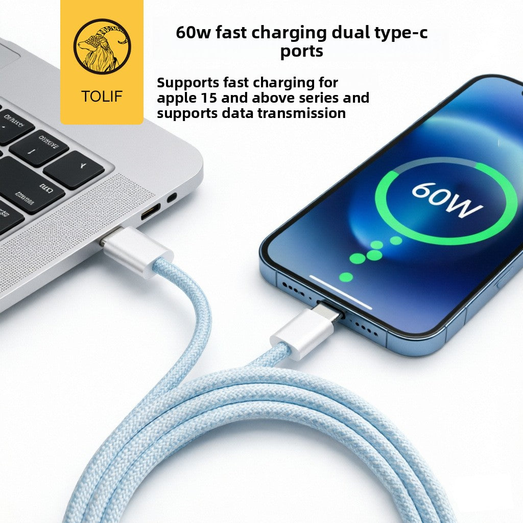 TOLIF Macaron Nylon Braided Fast Charging Cable, Up to 60W PD USB-C to USB-C / Lightning Cable