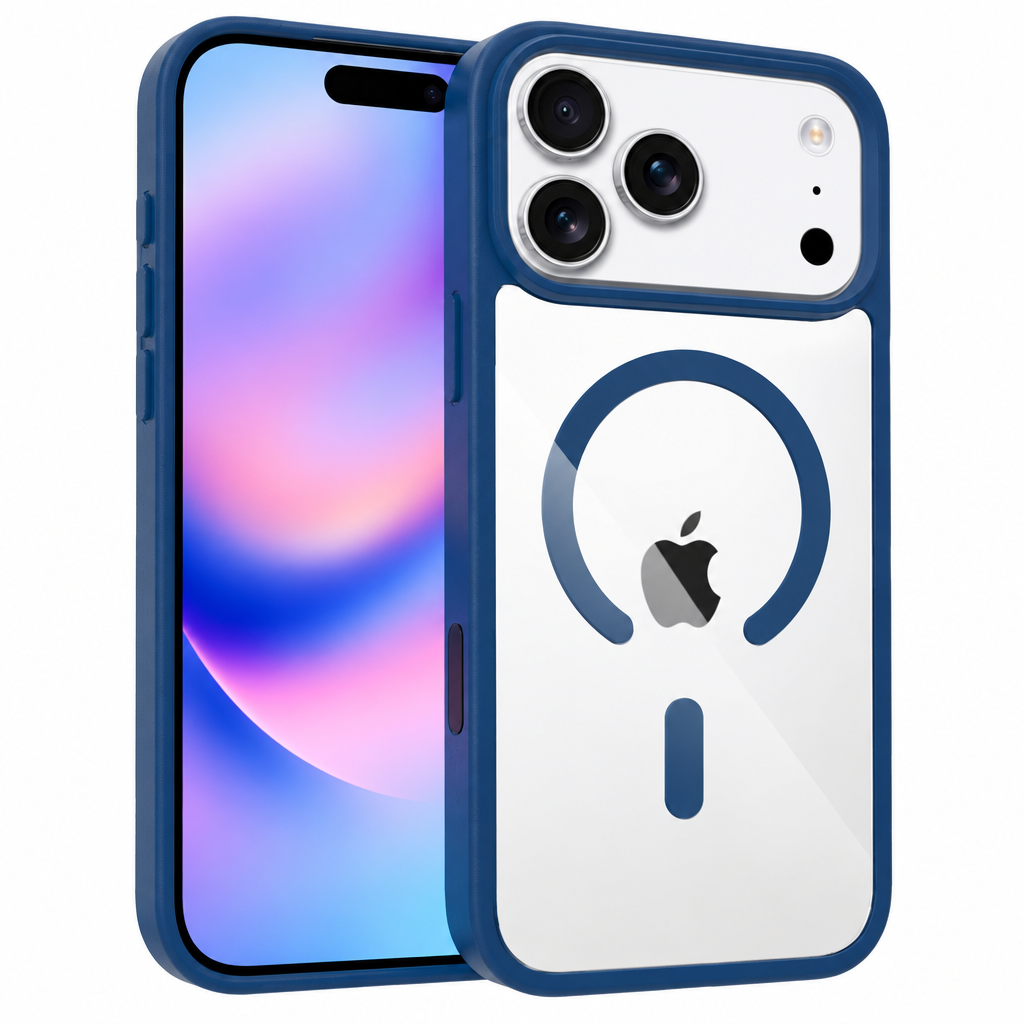 Magnetic Clear Two-in-One Shockproof Phone Case with Camera Button, Blue Transparent Anti-Fingerprint Slim Cover
