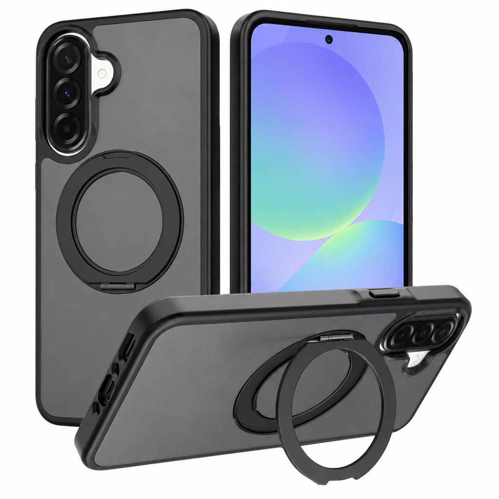 Frosted Magnetic Phone Case with Rotating Ring Stand for Samsung Galaxy, Slim Silicone Protective Cover